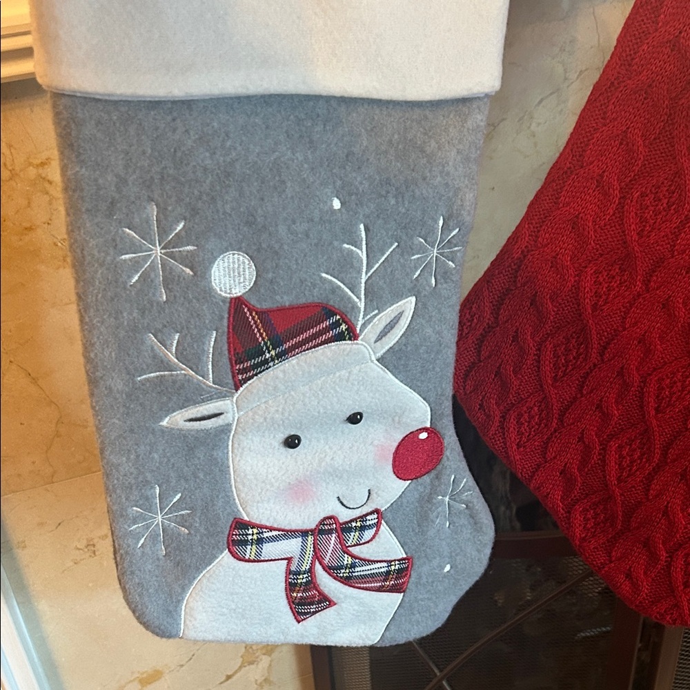 NWR Gray and White Reindeer Holiday Stocking